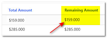 Invoice Remaining Amount Due