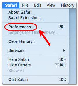 Safari Preferences Menu