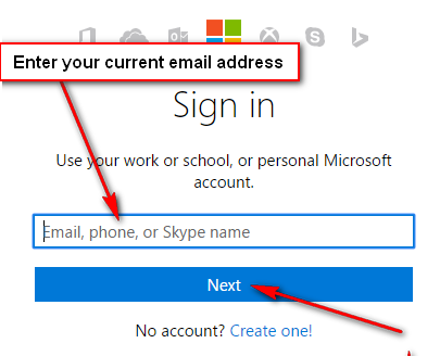 Enter current email address