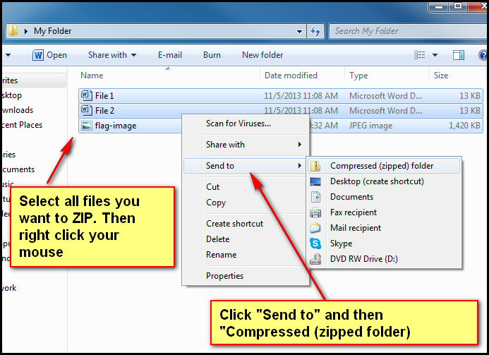 select all files you want to zip then right click, send to compressed zipped folder