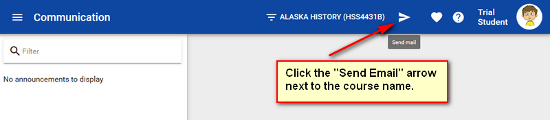 click the send email arrow next to the course name