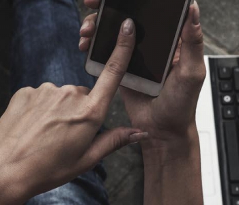 Student using a smartphone